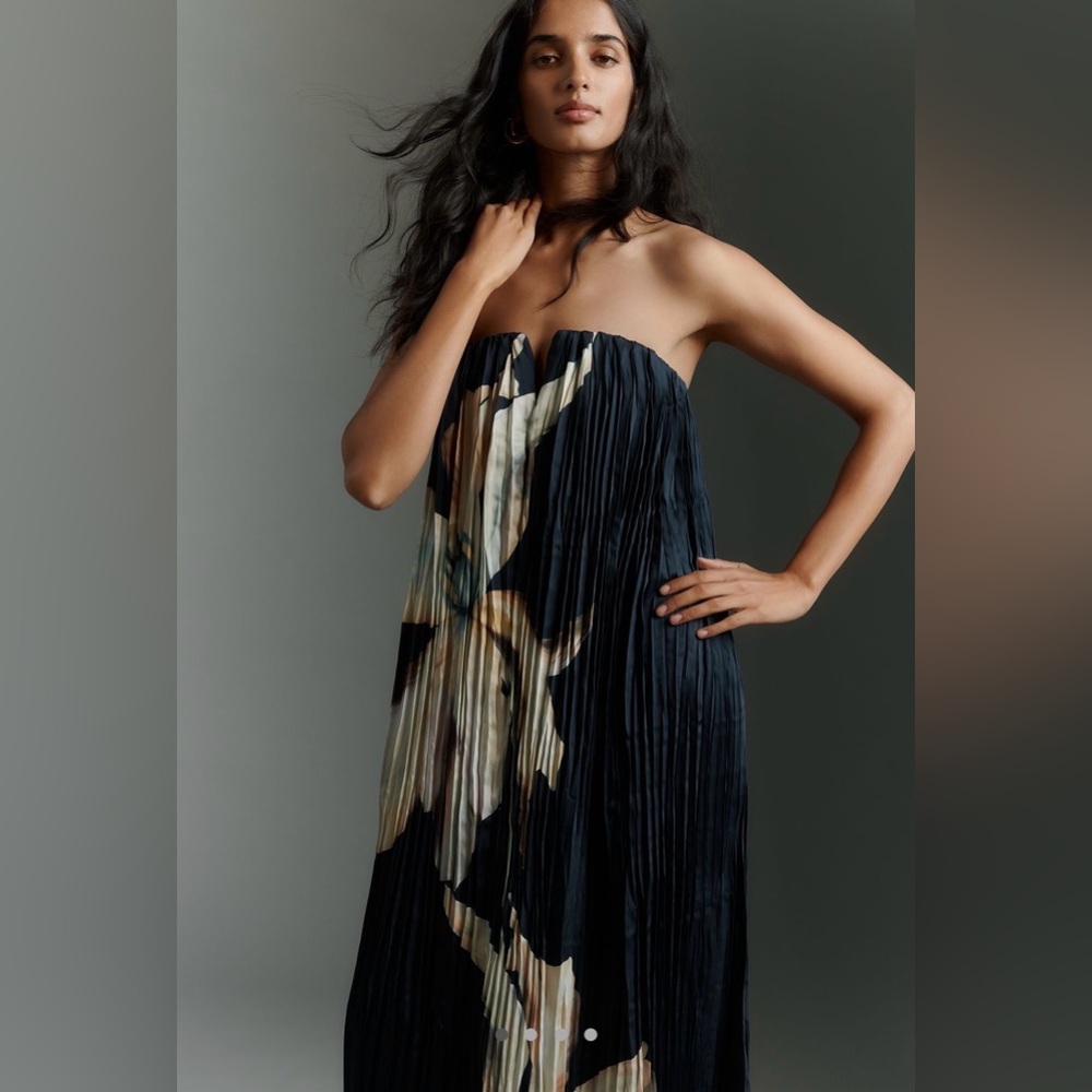 Significant Other Lilian Strapless Pleated Satin Maxi Dress